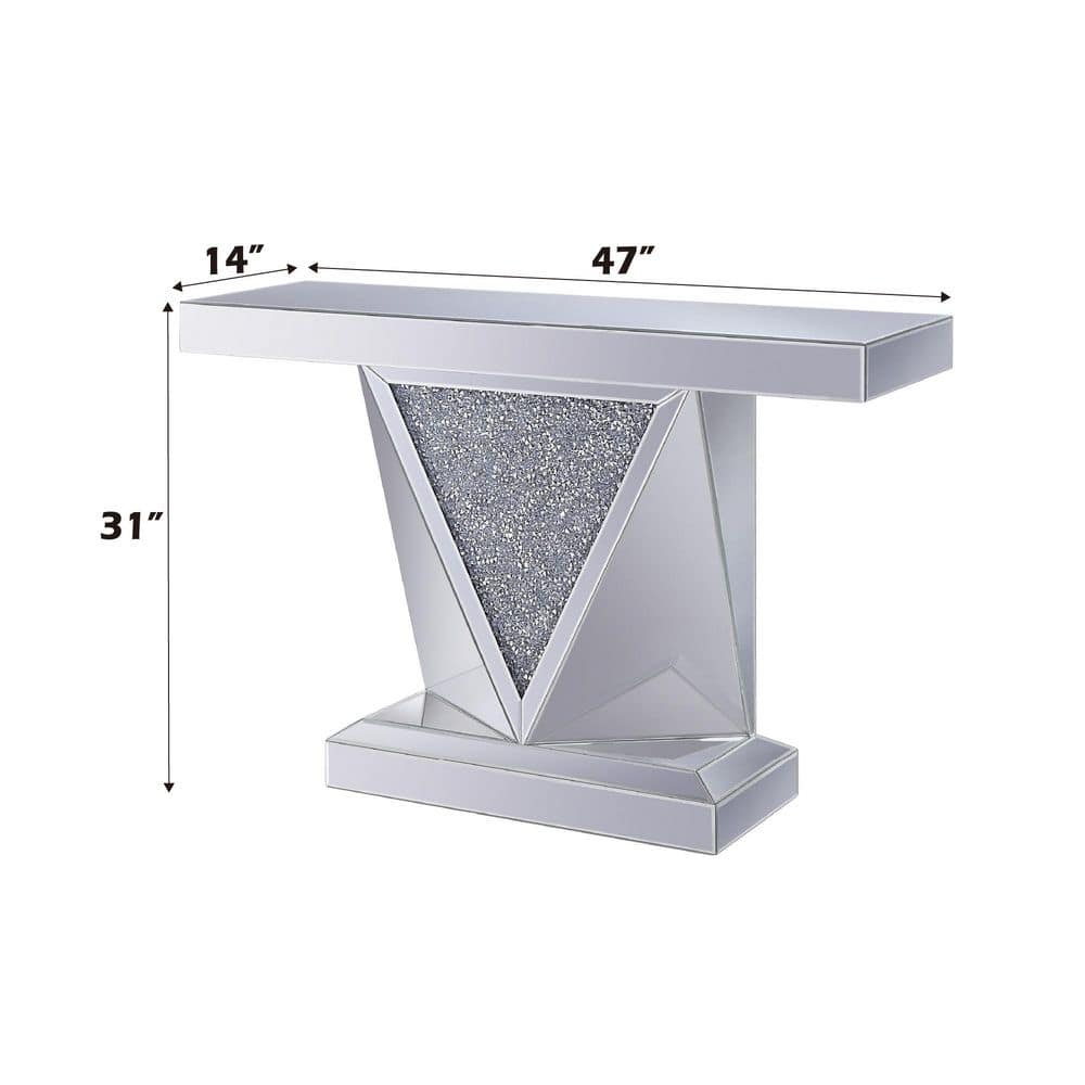47" Mirrored Wood Console Table with Faux Diamonds