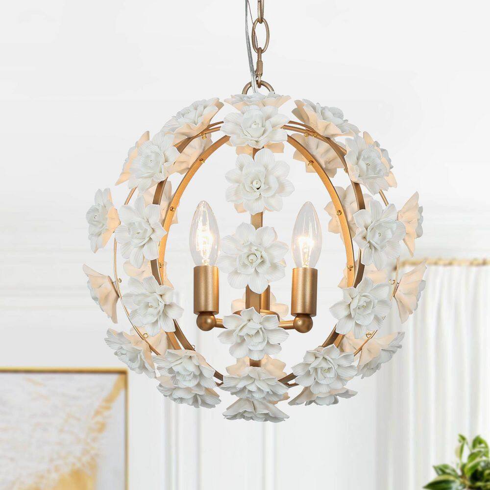 3-Light Gold Globe Chandelier with White Ceramic Flowers price history on PriceWatchPro