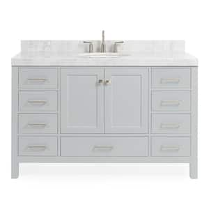 Cambridge 54 in. W x 22 in. D x 36.5 in. H Single Sink Freestanding Bath Vanity in Grey with Carrara Marble Top