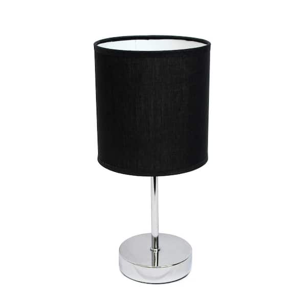 Creekwood home 11.81 in. Black Traditional Petite Metal Stick Bedside Table Desk Lamp in Chrome with Fabric Drum Shade
