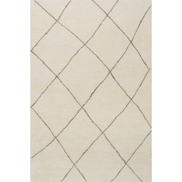 Frenshe Interiors Ivory 9 ft. x 12 ft. Beachwood Trellis Wool Indoor/Outdoor Patio Area Rug