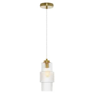 Asher 5 in. 1-Light Gold Pillar Pendant with Textured Clear Glass Shade