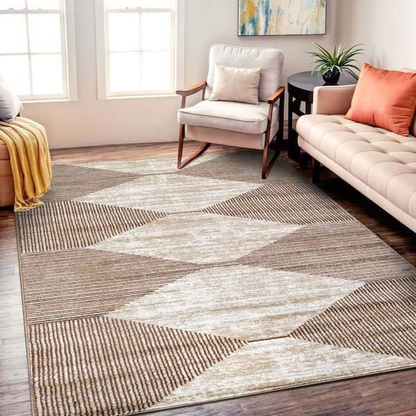 Geometric Stripe Beige 4' x 6' Area Rug