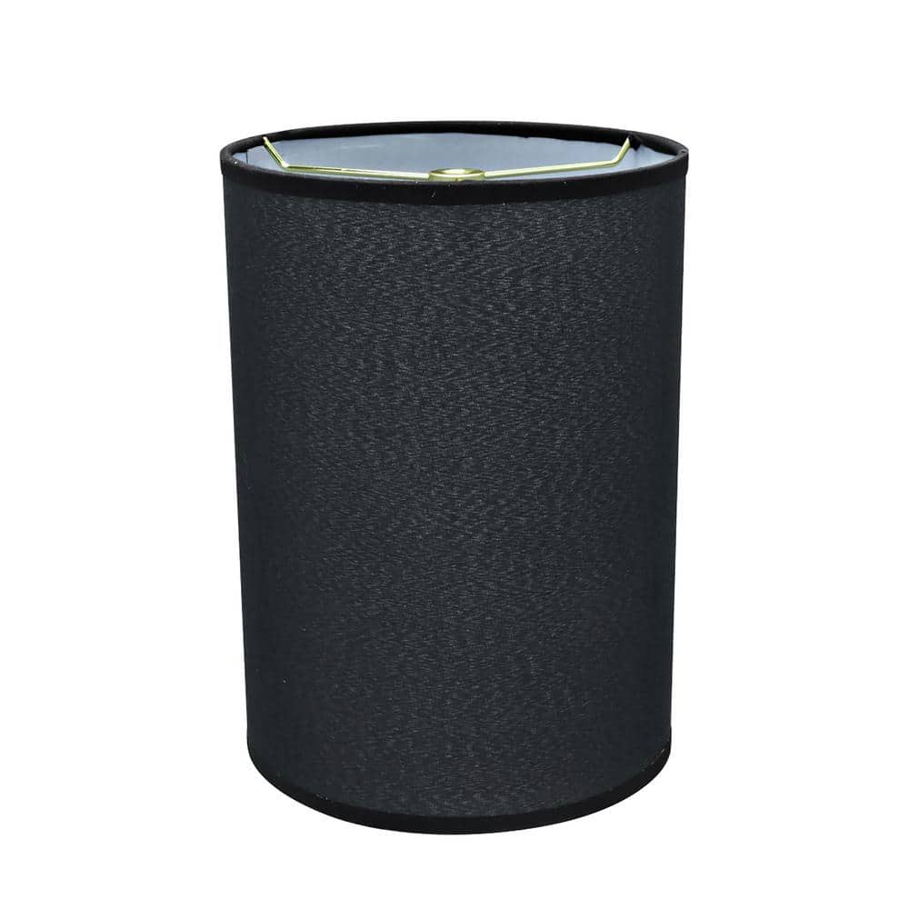 Black Tetoron Rayon Fabric Drum Lamp Shade, 8" x 11"