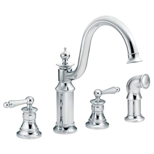 MOEN Waterhill High-Arc 2-Handle Standard Kitchen Faucet with Side Sprayer in Chrome