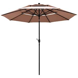 10 ft. 3-Tier Aluminum Patio Market Umbrella in Beige with Sunshade Shelter Double Vented