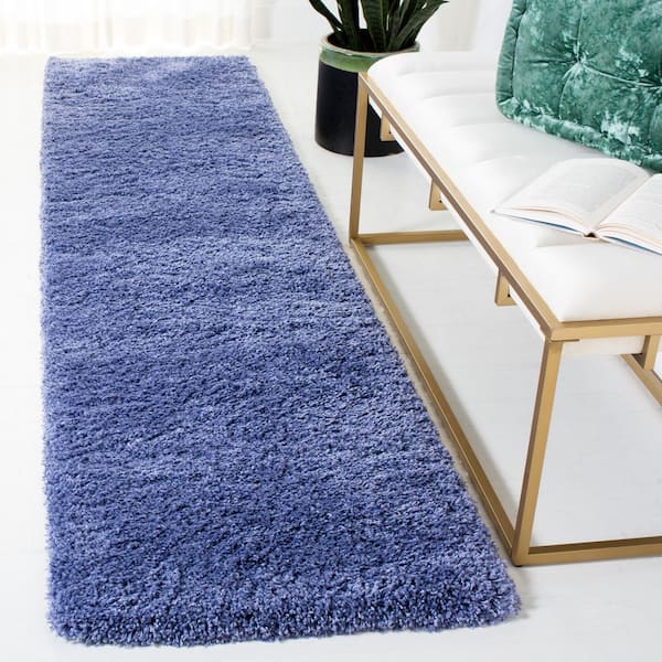 California Shag 2 ft. x 13 ft. Periwinkle Solid Flokati Runner Rug