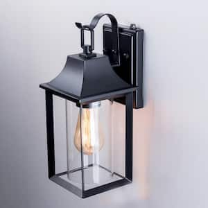 Decorators 14 in. Sand Black Farmhouse Cylinder Dusk to Dawn Outdoor Hardwired Cylinder Glass Sconce