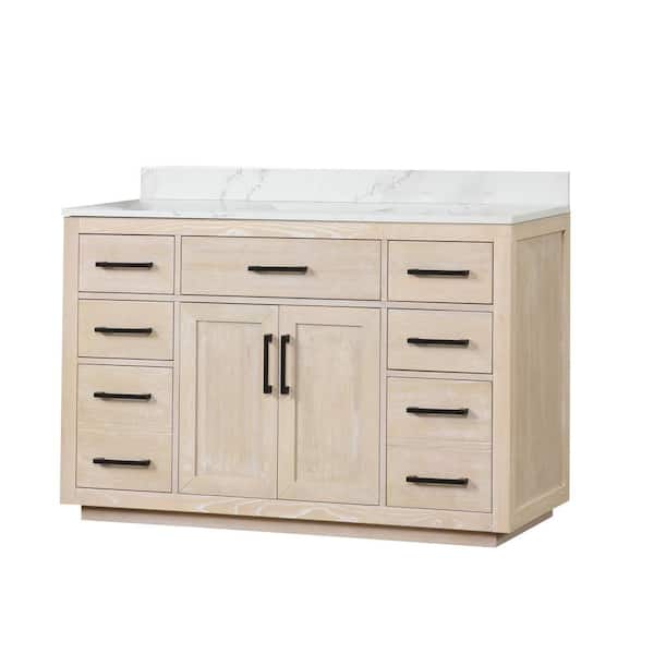 Unbranded 54 in. W x 22 in. D x 36 in. H Freestanding Bath Vanity in Light Oak with White Quartz Top