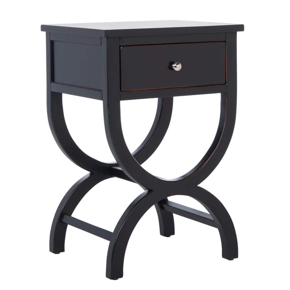 Safavieh Transitional Black Wood and Metal Nightstand with Storage