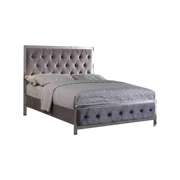 Best Master Furniture Theresa Upholstered Grey King Tufted Panel Bed