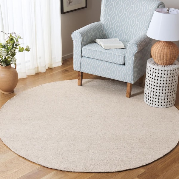 Natural Fiber 6 ft. x 6 ft. Ivory Modern Solid Round Area Rug