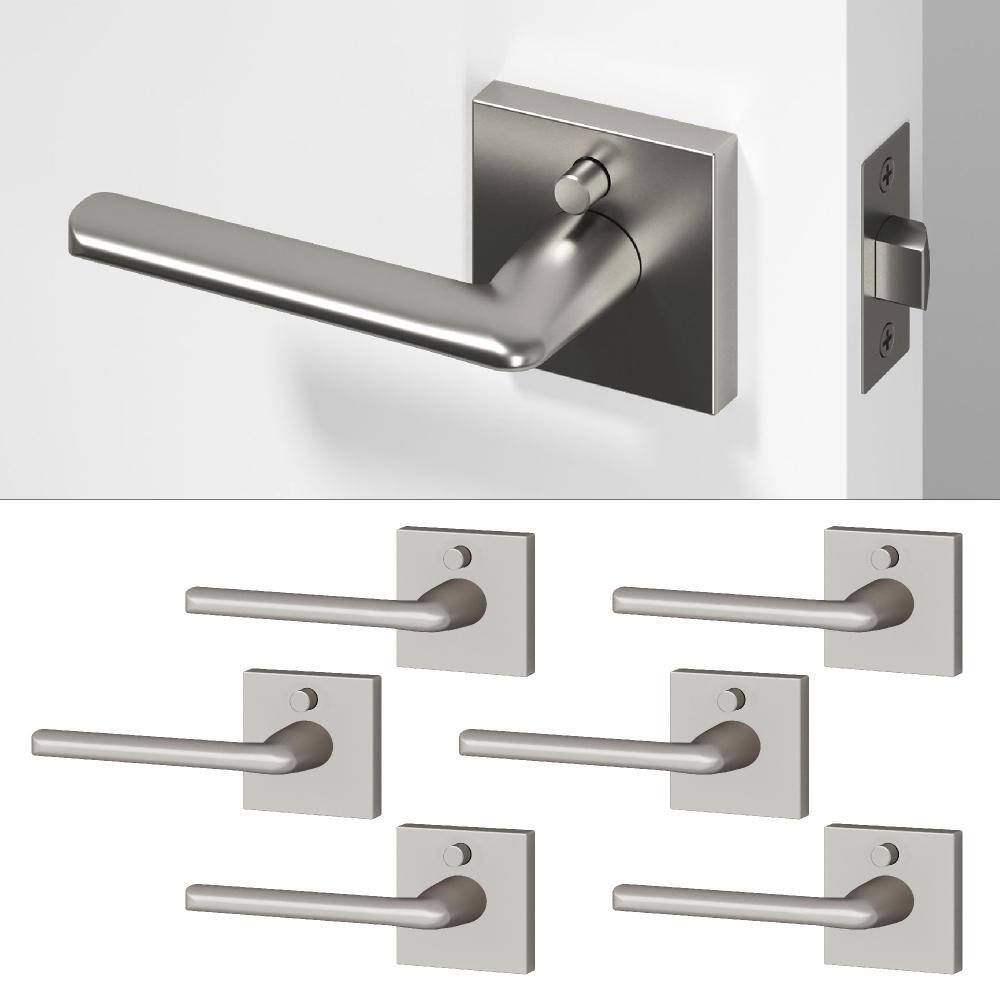 Mirra Metal Brushed Nickel Privacy Bed/Bath Round Door Handle with Push Button and Square Rosette 6-Pack price history on PriceWatchPro