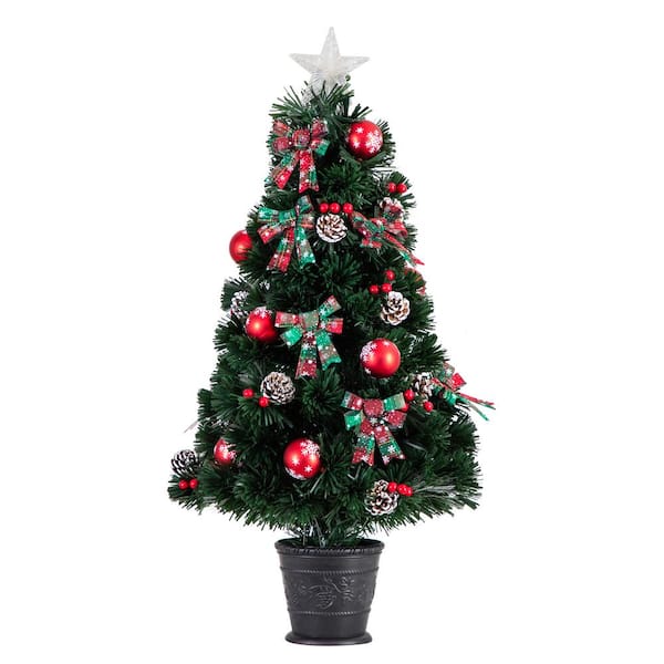 Nearly Natural 36 in. Pre-Lit Fiber Optic Cosmopolitan Star Topped Artificial Christmas Tree with Decorative Planter