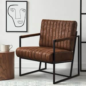 Mid Century Modern Accent Chair Faux Leather Armchair with Metal Frame for Living Room Bedroom