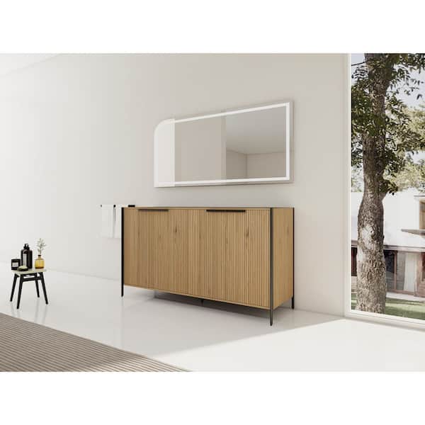 Quentin Modern 58.69 in. Bathroom Vanity Cabinet without Top in Light Coffee with Adjustable Shelves