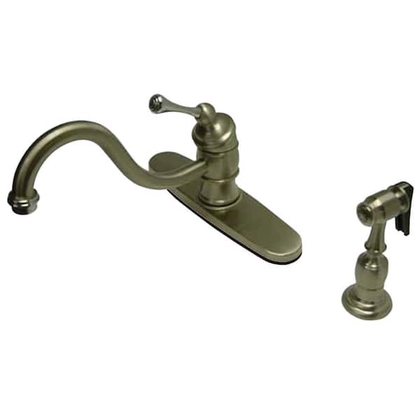 Kingston Brass Vintage Single-Handle Standard Kitchen Faucet with Side Sprayer in Brushed Nickel/Polished Chrome
