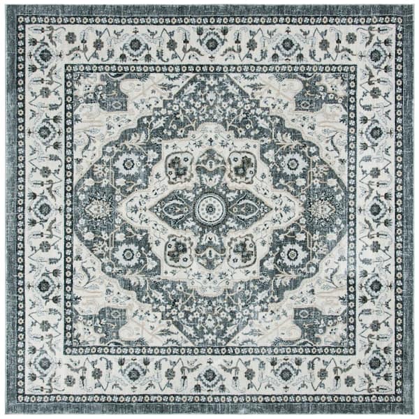 SAFAVIEH Isabella Gray/Cream 7 ft. x 7 ft. Square Border Medallion Area Rug