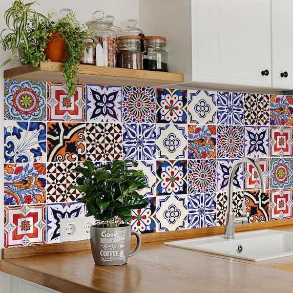 Blue, Green and Red S1 5 in. x 5 in. Vinyl Peel and Stick Tile (24 Tiles, 4.17 sq. ft. /Pack)