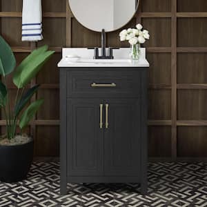 Beaufort 24 in. Single Sink Freestanding Black Bath Vanity with White Engineered Stone Top (Assembled)