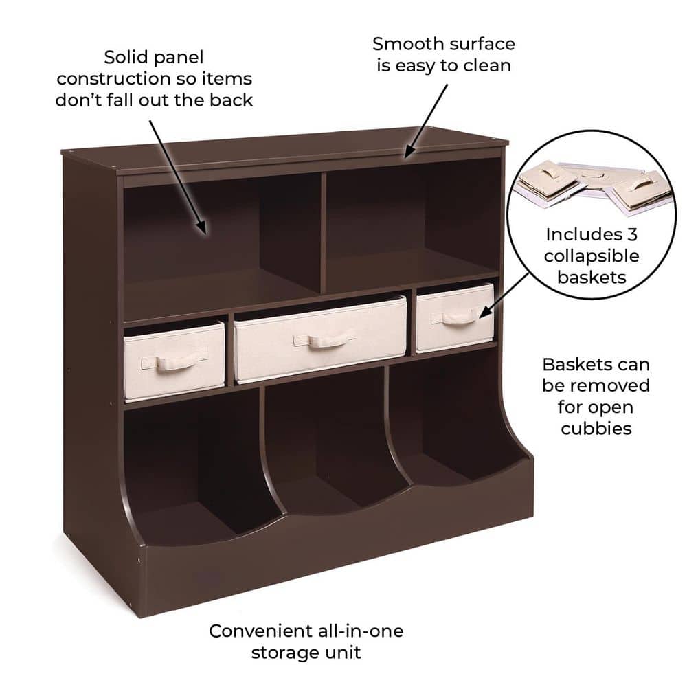 Espresso MDF Kids Toy Storage Unit with Ecru Baskets