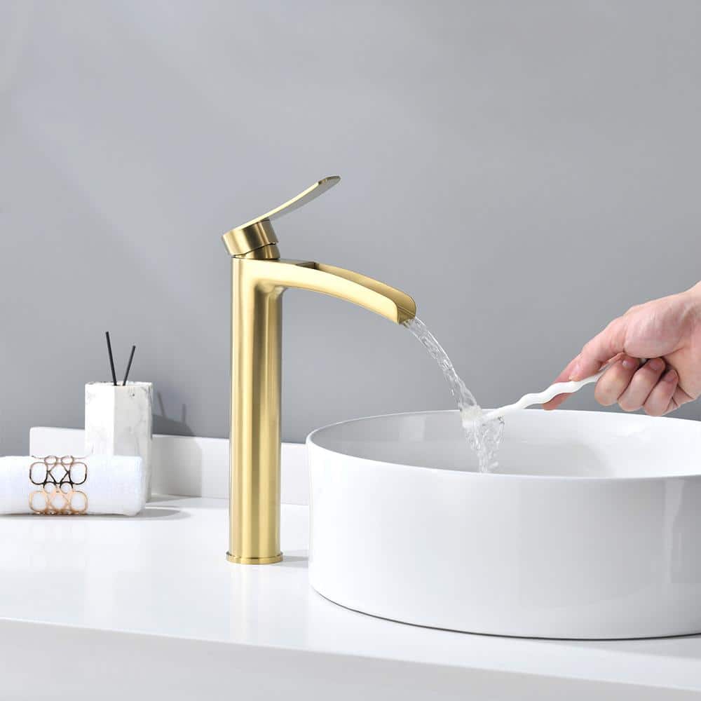 Brushed Gold Tall Single Handle Bathroom Faucet