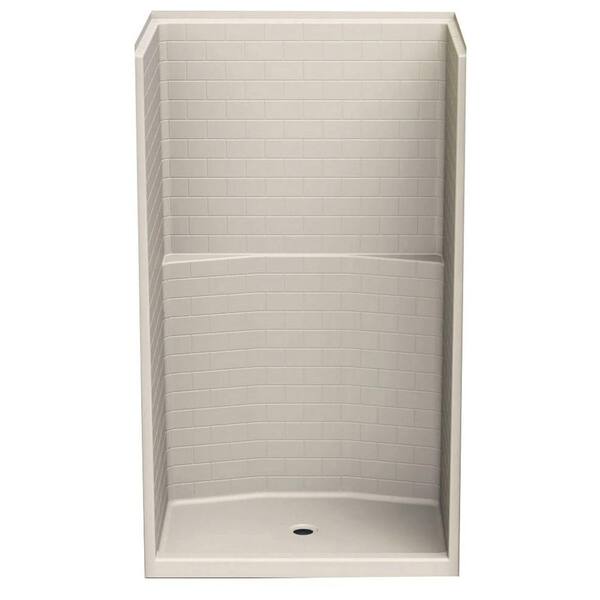 Aquatic Everyday Subway Tile 48 in. x 34 in. x 80 in. Center Drain 1-Piece Shower Stall in Bone