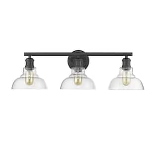 Golden Lighting Homestead 3-Light Black Bath Vanity with Clear Glass ...