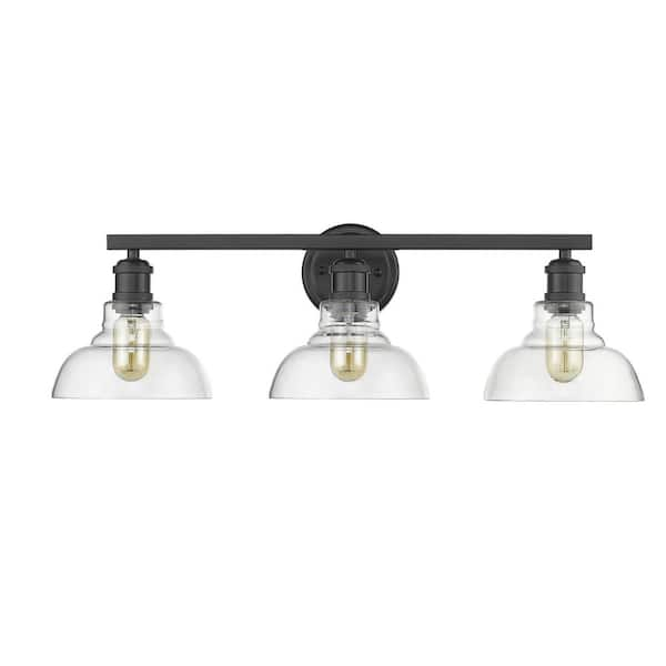 Golden Lighting Carver 3-Light Black with Clear Glass Bath Vanity Light