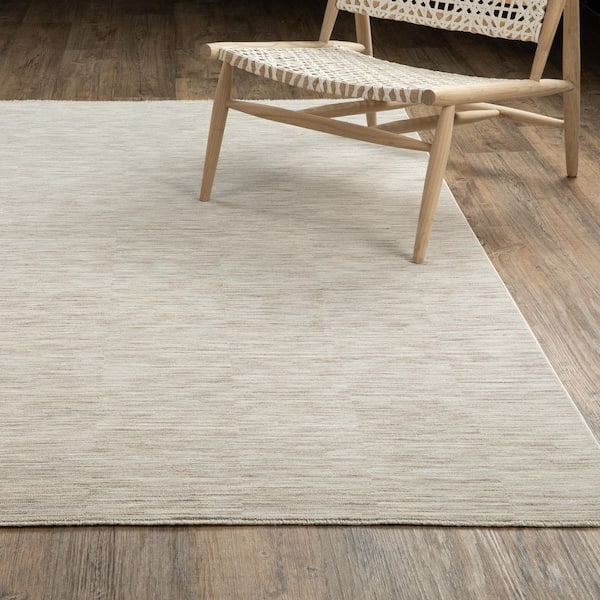 Solstice Beige/Ivory 2 ft. x 8 ft. Distressed Geometric Stripe Polyester Fringed Indoor Runner Area Rug