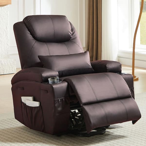 35 in. W Brown Power Lift Recliner Chair with 8-Point Massage and Heating,Living Room Chair with Pillow and Side Pockets