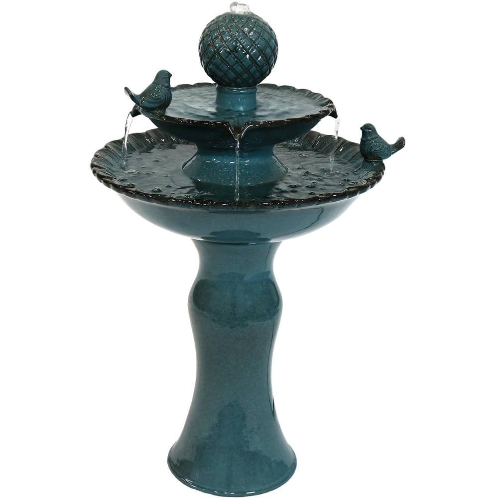 Sunnydaze 27 in. Resting Birds Ceramic 2-Tiered Cascading Outdoor Water Fountain