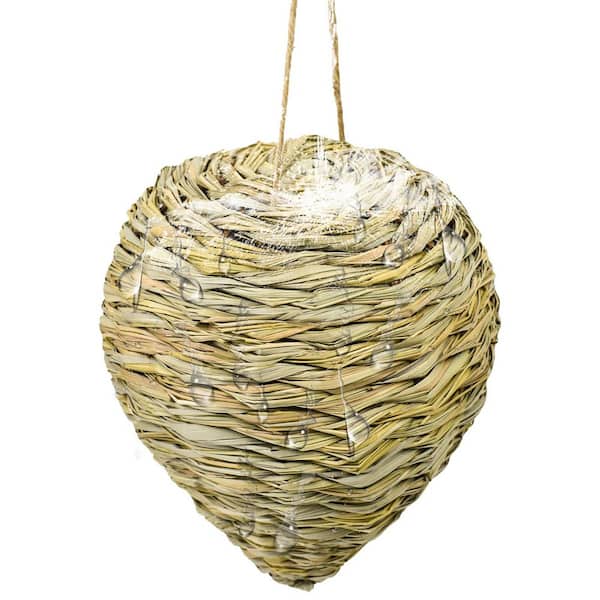 Outdoor Wasp Nest Decoy Trap with Waterproof Reed Woven Faux Hornet Nest Artificial Bee Hive Large Size 1-Pack
