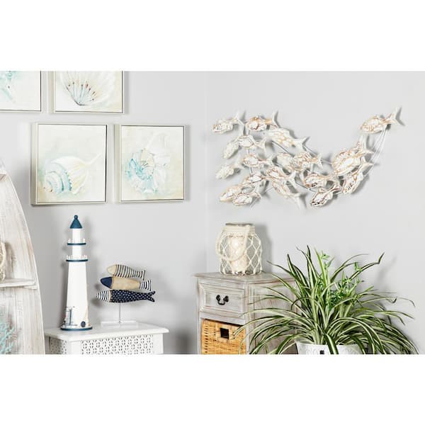 45 in. x 17 in. Wood White Handmade Fish Wall Decor