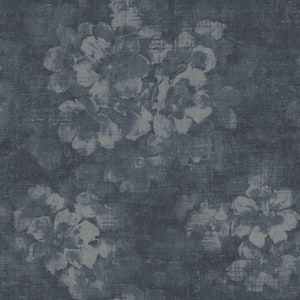 Atmosphere Collection Navy/Metallic Silver Mystic Floral Design on Non-Pasted Non-Woven Wallpaper Roll