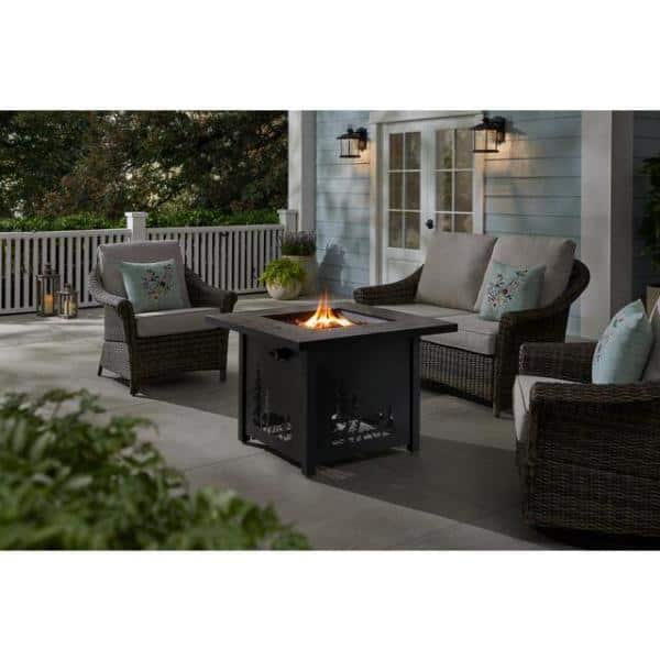 Hampton Bay 36 in. W x 25.2 in. H Square Fire Table with Porcelain Tile Tabletop