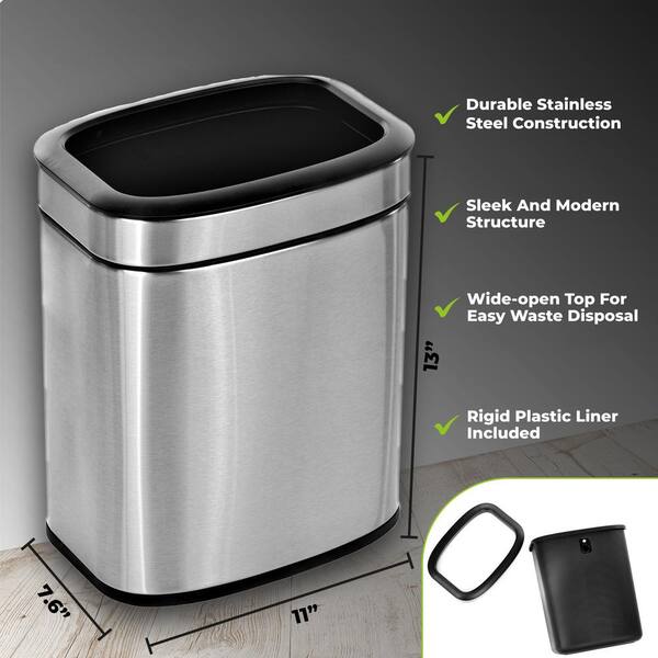 2.6 Gal. Stainless Steel Rectangular Liner Open Top Trash Can (2-Pack)