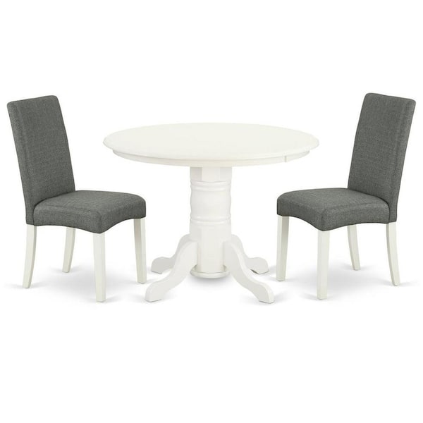 East West Furniture 3-Piece Linen White Finish Solid Wood Top-Round Dining Room Set-Seats 4