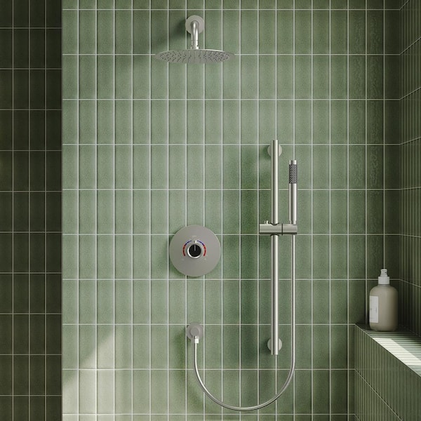 Single-Handle Rain 2-Spray Square 10 in. Dual Shower Head Fixed and Handheld Shower Head 2.5 GPM in Brushed Nickel