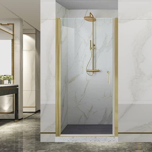 36-37.5 in.W x 72 in.H Pivot Swing Frameless Shower Door with 1/4 in Clear SGCC Tempered Glass and Brushed Gold Finish