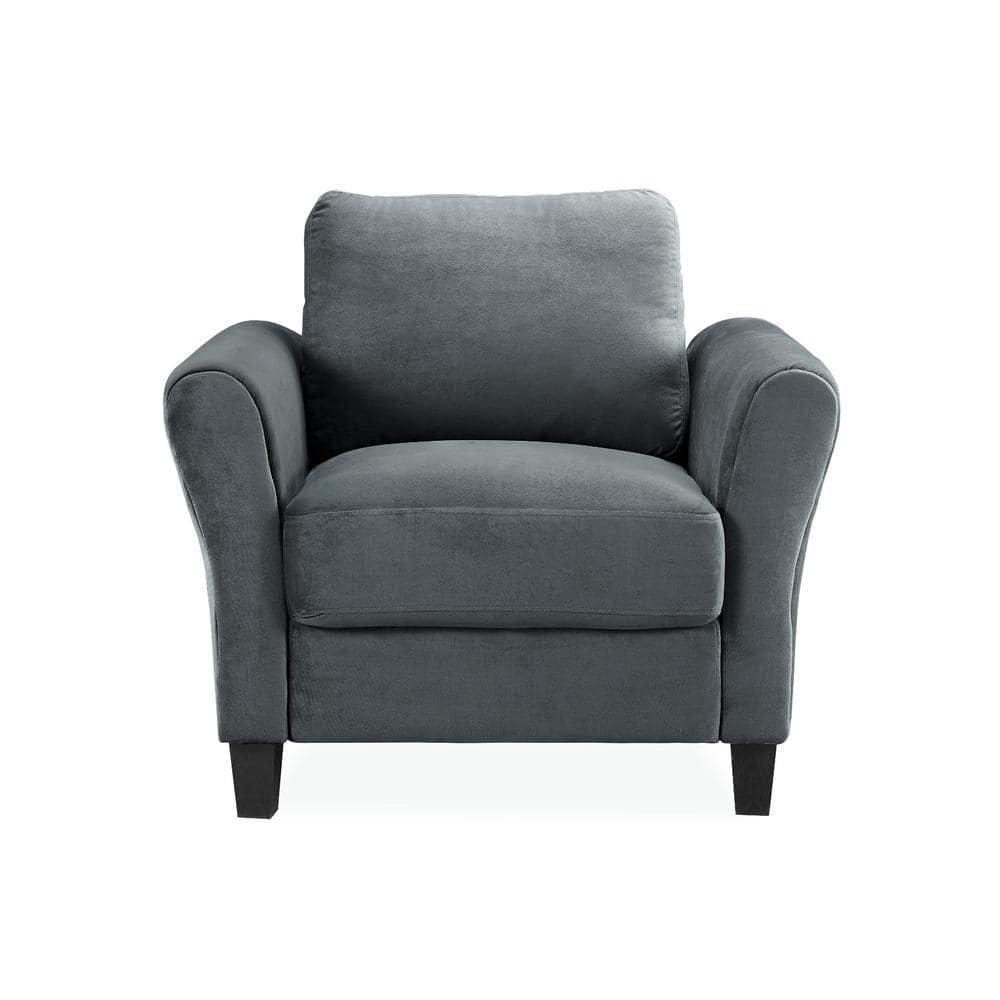 Mavrick Dark Grey Microfiber Wood Accent Chair with Rolled Arms