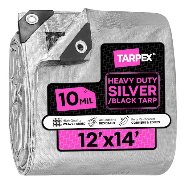 10 Mil Heavy-Duty Poly Tarp 12 ft. x 14 ft. Plastic UV Resistant Multi-Purpose Silver and Black Cover