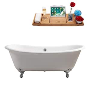 71 in. Cast Iron Clawfoot Non-Whirlpool Bathtub in Glossy White with Polished Chrome Drain And Polished Chrome Clawfeet