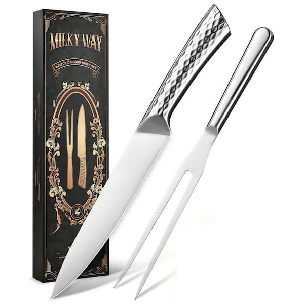 2-Piece High Carbon Stainless Steel German Carving Knife and Fork Set, Brisket Slicer, Turkey Carving, Gift Set