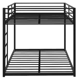 Full Over Full Metal Bunk Bed, Low Bunk Bed with Ladder - Black