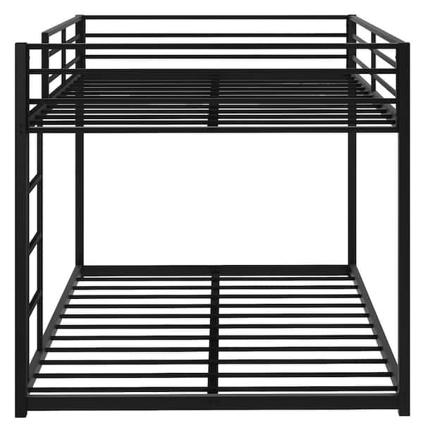 Full Over Full Metal Bunk Bed, Low Bunk Bed with Ladder - Black
