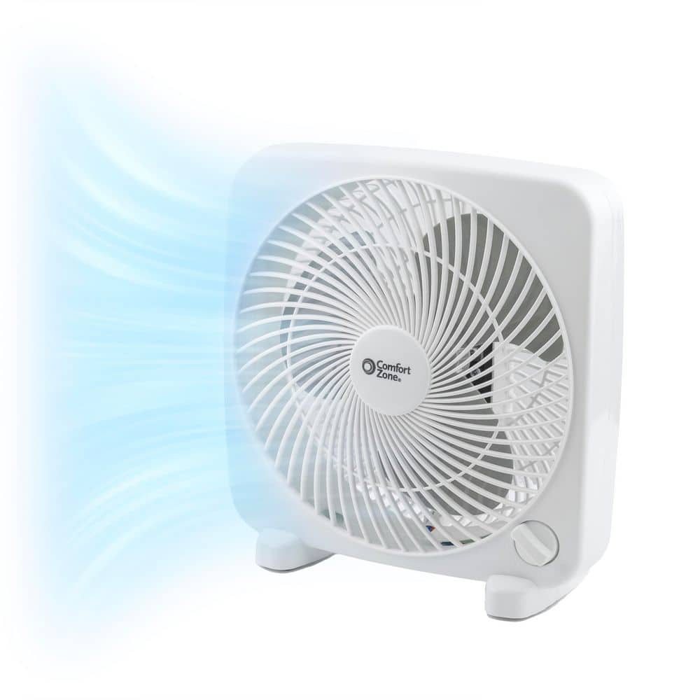Comfort Zone 9 in. White Box Fan with 2-Speed Front Control CZ9BWT