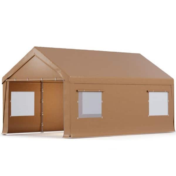 10 ft. W x 20 ft. D x 9.2 ft. H Yellow Roof, Heavy Galvanized Steel Carport with Roll-up Ventilated Windows