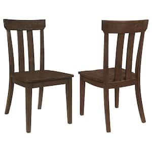 Reynolds Brown Oak Wood Slat Back Dining Side Chair Set of 2