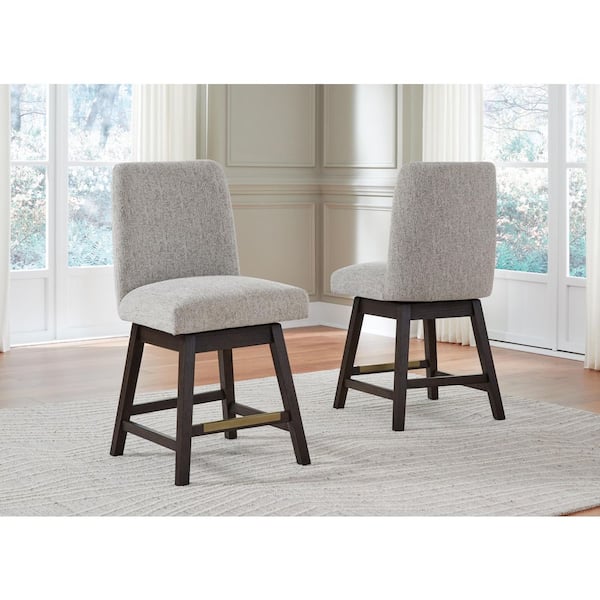 Burkhaus 39.88 in. H Beige/Dark Brown High Back Wood Bar Stool with Upholstery Seat Set of 2